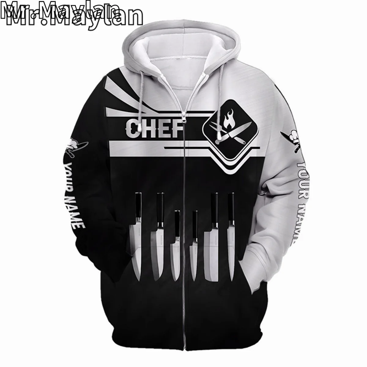 CUSTOM NAME CHEF UNIFORM CHEF KNIVES 3D Unisex Hoodie Men/Women Sweatshirt Streetwear Zip Pullover Casual Jacket Tracksuits R640