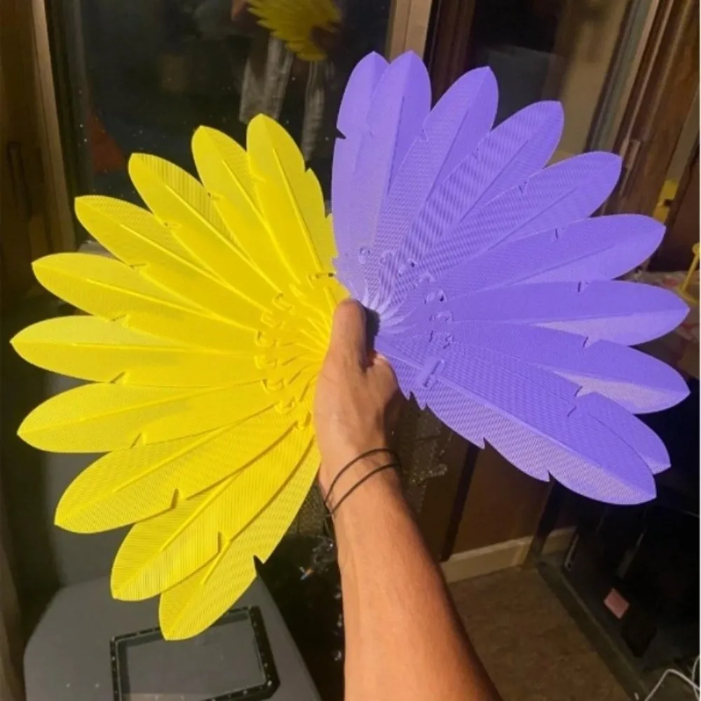 3D Printed Realistic Feather Folding Fan Portable Novelty Handheld Feather Fan Solid Color Creative Costume Prop Fan