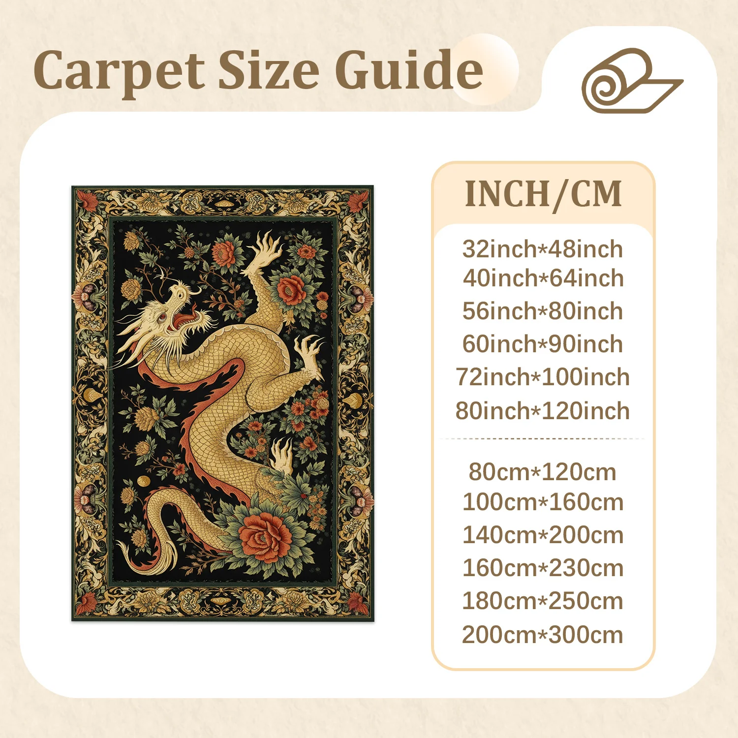 Large Indoor Area Rug, Soft Velvet Low Pile with Non-slip Dotted Backing, Machine Washable Ornate Traditional Golden Dragon Floral Pattern Decorative Rug for Living Room Bedroom, Vintage Style Floor Mat with Black Base & Warm Red Gold Accents