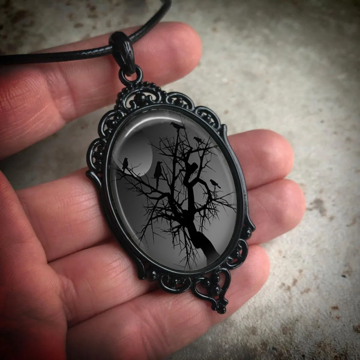 Gothic Skull Crow Charm Necklace Women Man Alternative Witch Jewelry Rose Skeleton Forest Branch Crow Pendant Rope Chain Choker