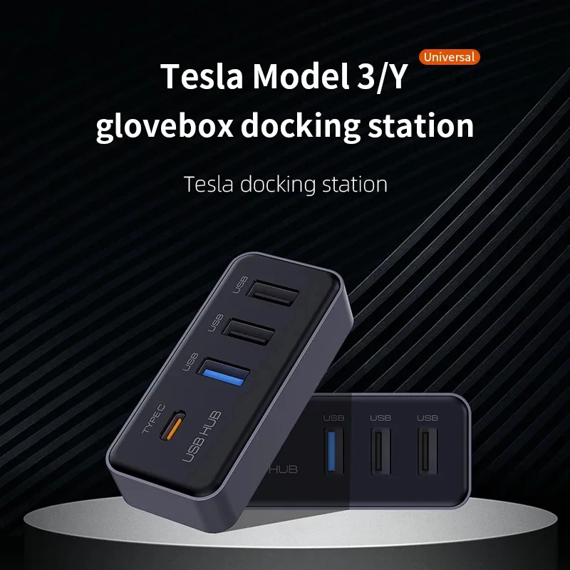 4-in-1 USB Hub for Tesla Model 3/Y 2023+ Glove Box Dashcam Charging Data Transfer + Fast Sync Plug for Center Console