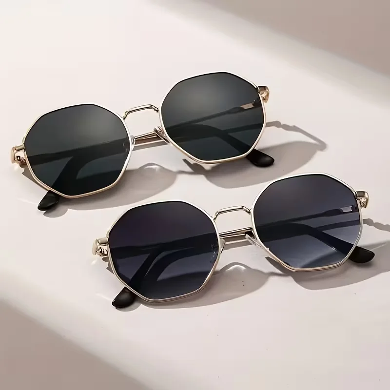 2 PCS Unisex Geometric Metal Frame Temperament Fashion Glasses For Outdoor Travel Driving Daily Life Accessories