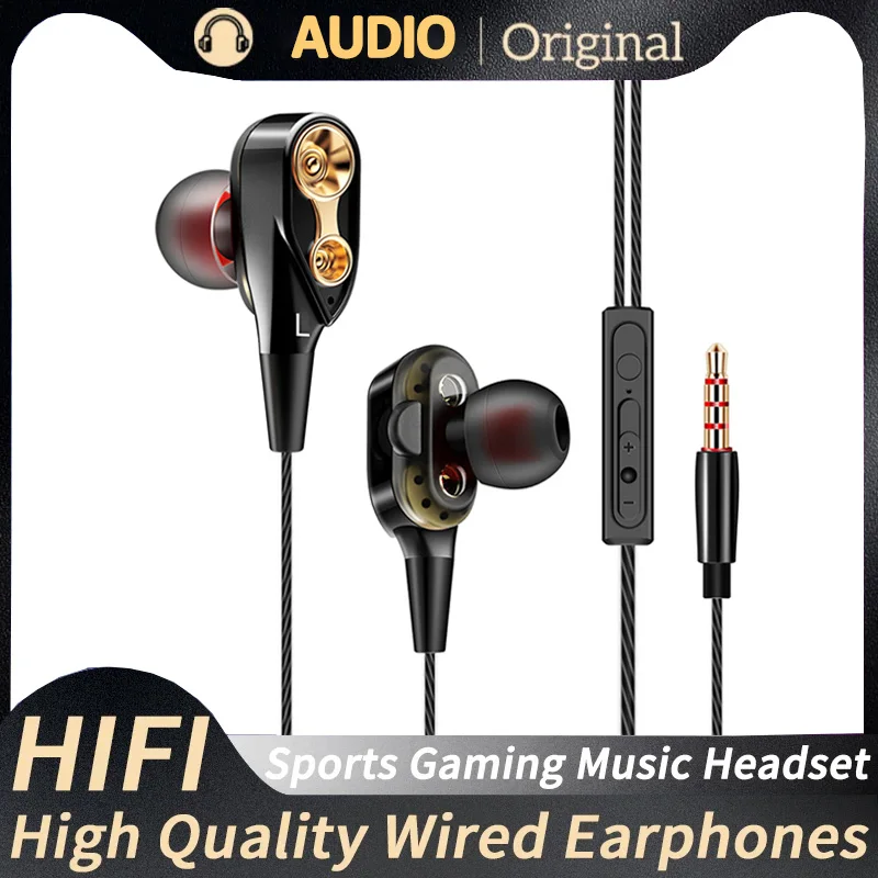 QKZ CK8 Earphone 3.5mm Dual-Dynamic HiFi Wired Gaming Music Microphone Earbuds In Ear Headset Double Unit Drive Running Sport