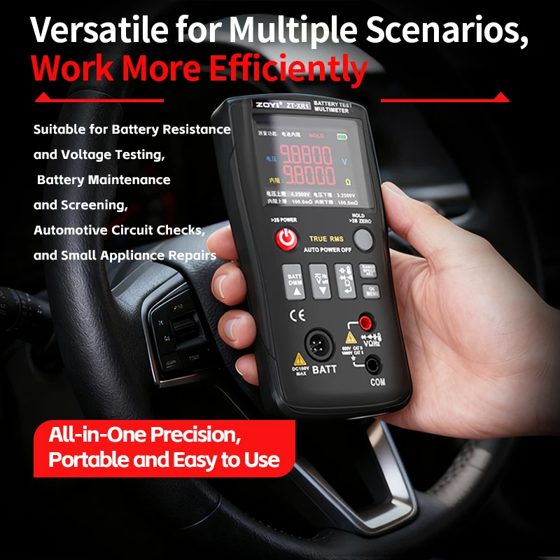 ZOYI High-Precision Battery Internal Resistance Tester for 18650, Multimeter, ±100V Voltage