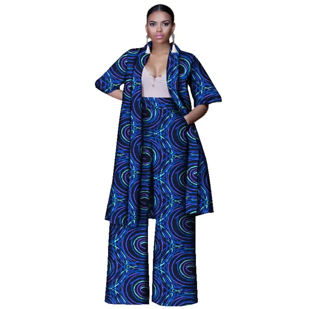 Fashion Women Suits 2 Pieces Set African Print Long Tops and Pants Women Bazin Riche Pants Sets African European Clothing WY3143