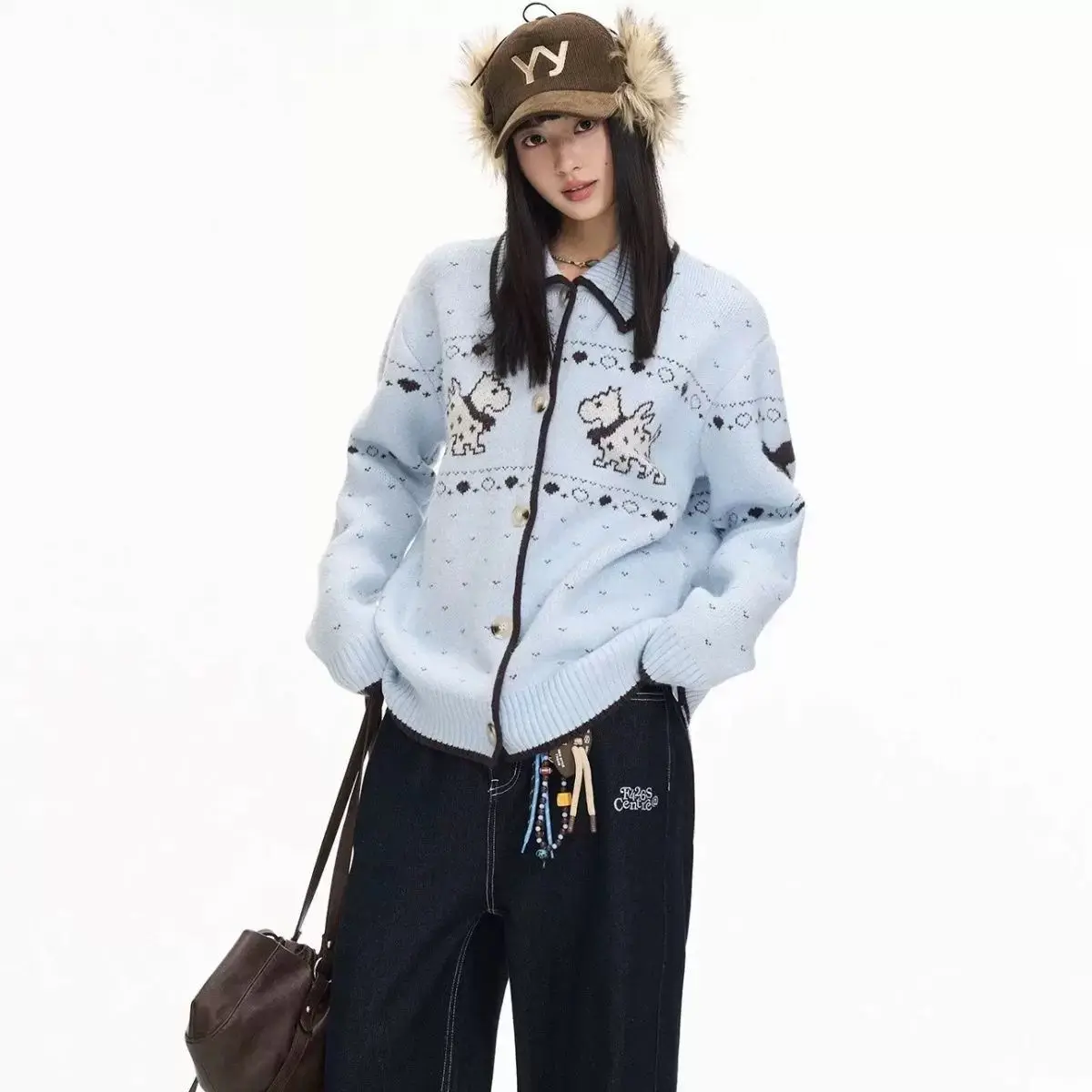 

Gagarich, корейский осенний свитер Lazy Fair Island, жаккардовая куртка, свободная куртка для собак, новинка 2025, вязаный кардиган, топ