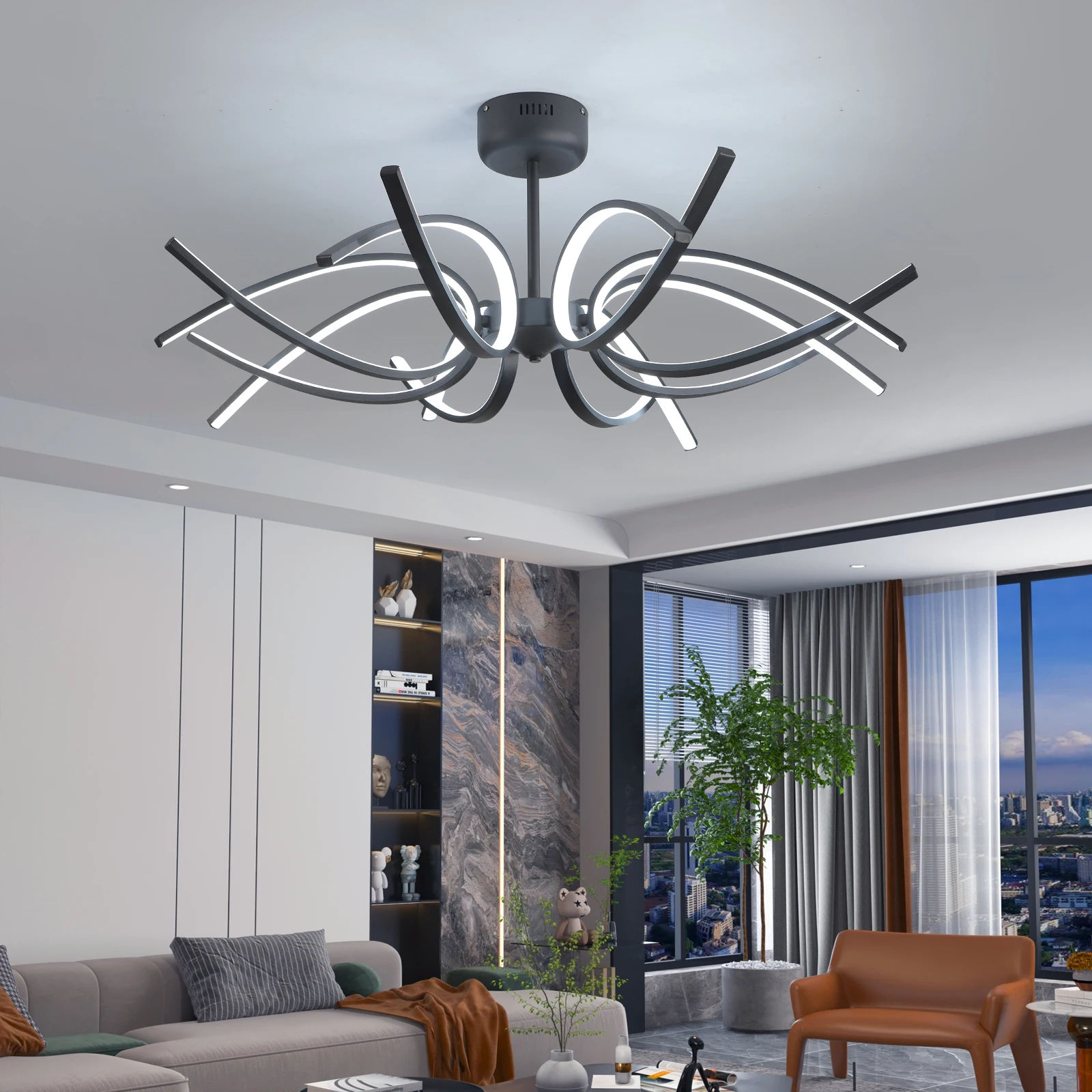 Black Modern led ceiling lights for Living room table bed room Home decoration remote control dimming led Ceiling Lamps Lighting