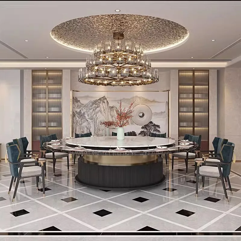# Modern Design Solid Wood Hotel Restaurant Furniture Automatic Rotating Large Round Table And Chairs For Dining