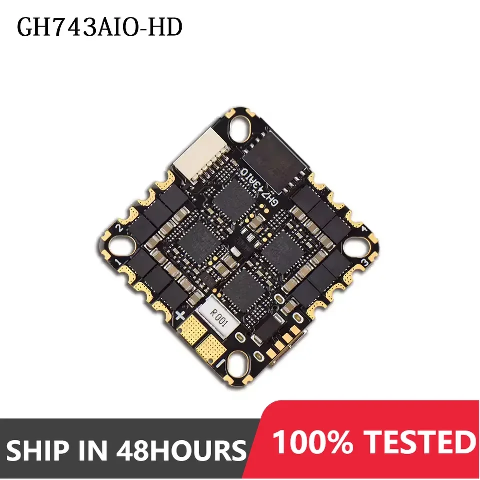 

GH743AIO H743 Flight Controller AM32 50A 4in1 ESC 3-6S LiPo for FPV Freestyle Drones DIY Parts