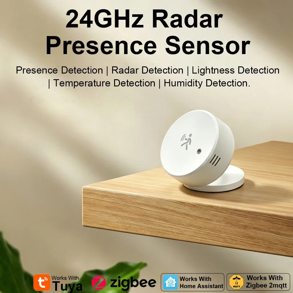 

Haozee Tuya ZigBee 24GHz mmWave Radar Human Presence Sensor Motion Detector With Temperature Humidity Brightness Sensor HA Z2M