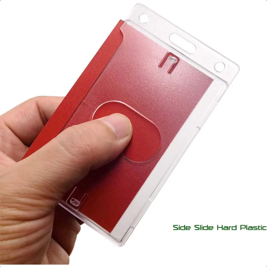 2 Pack Hard Plastic ID Card Badge Holder Vertical with Thumb Slots