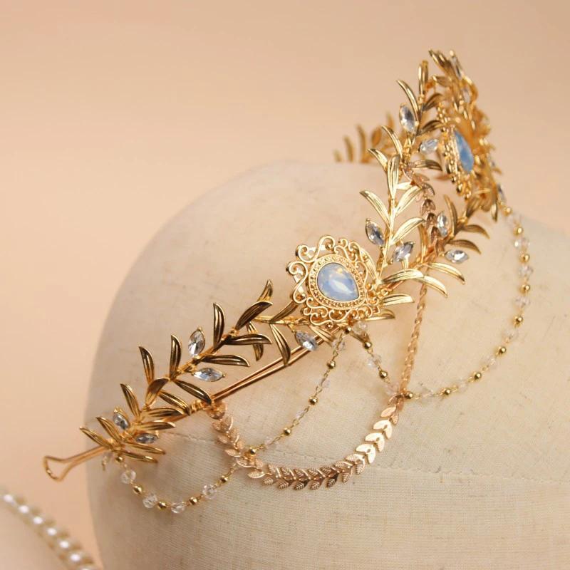 Vintage Wedding Crown Women Prom Hairband Gold Color Leaf Bridal Forehead Tiara Bride Hair Piece Accessories