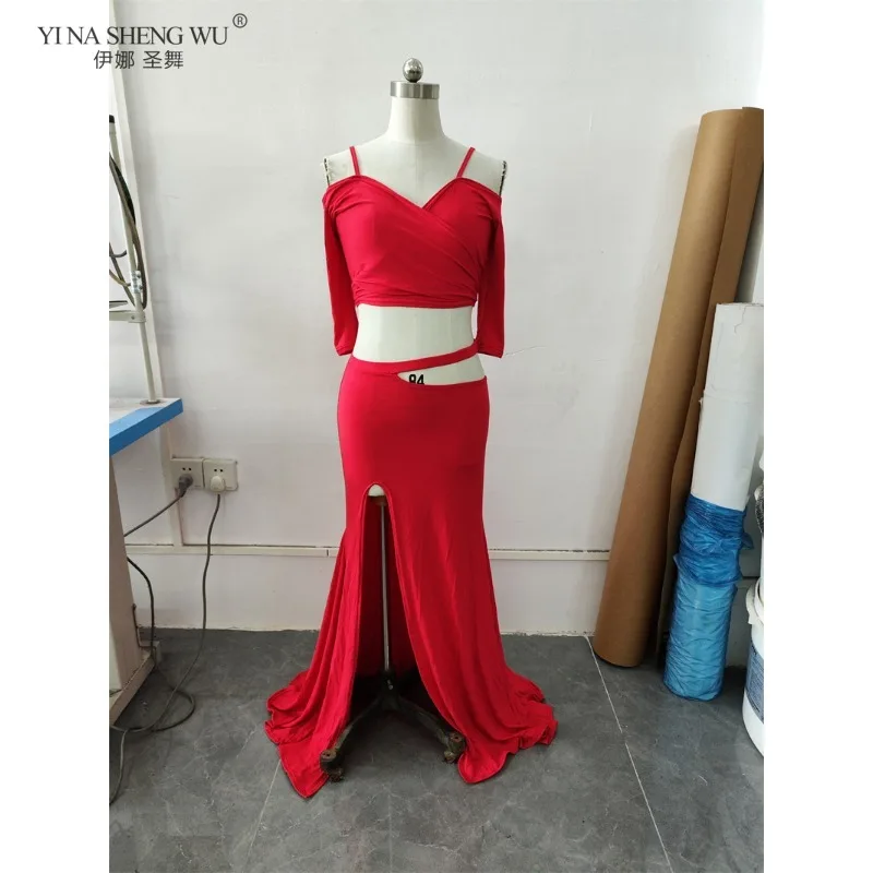Traje de práctica de danza del vientre para mujer, traje de actuación de danza Oriental, falda superior con cordones, Ropa de baile para bailarines femeninos