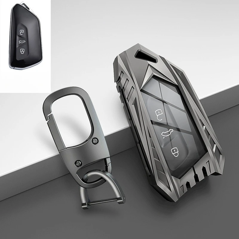 Premium Zinc Alloy Mecha Armor Key Case Cover for Volkswagen Golf 8 - Protective Full Wrap Shell Key Bag Chain