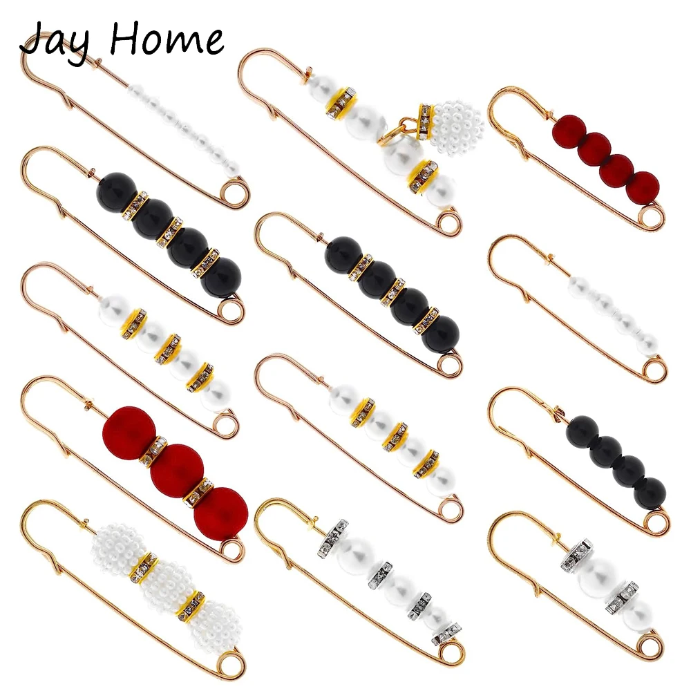 4/1PCS Heavy Duty Safety Pins Pearl Embellishment Brooch Pin Decorative Sweater Clips Safety Pins for Brooches Decorative Crafts