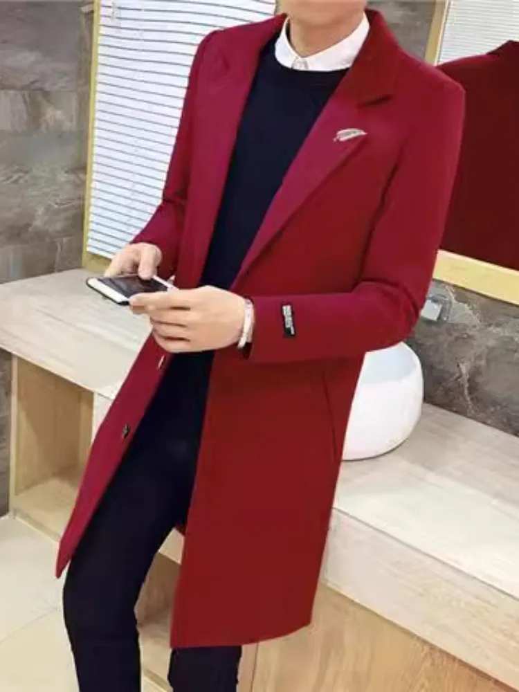 

Мужское пальто из утолщенного вельвета в корейском стиле, осенне-зимнее, модное, длинное, на одной пуговице, с отложным воротником, зимняя верхняя одежда