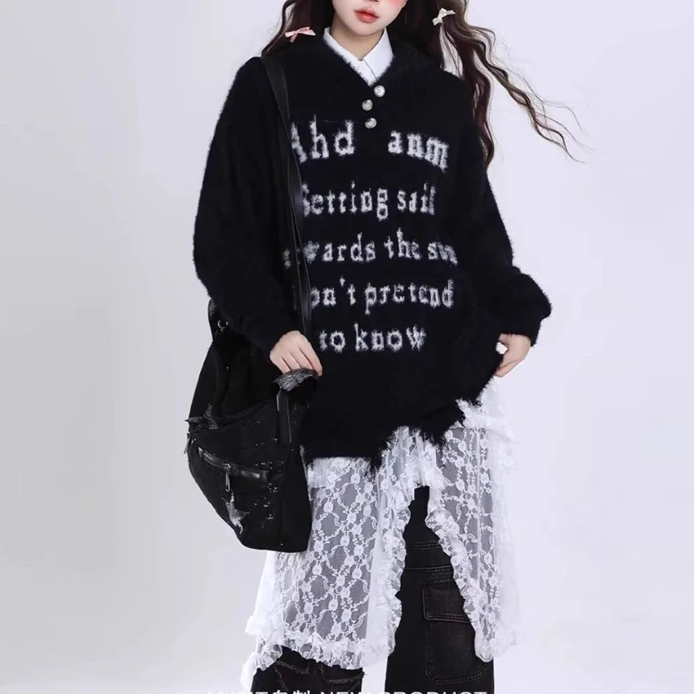 2025 Winter New Men's Hooded Long-Sleeve Sweater Unisex American Retro Fashion Trend High Street Casual Loose Niche Men's Tops