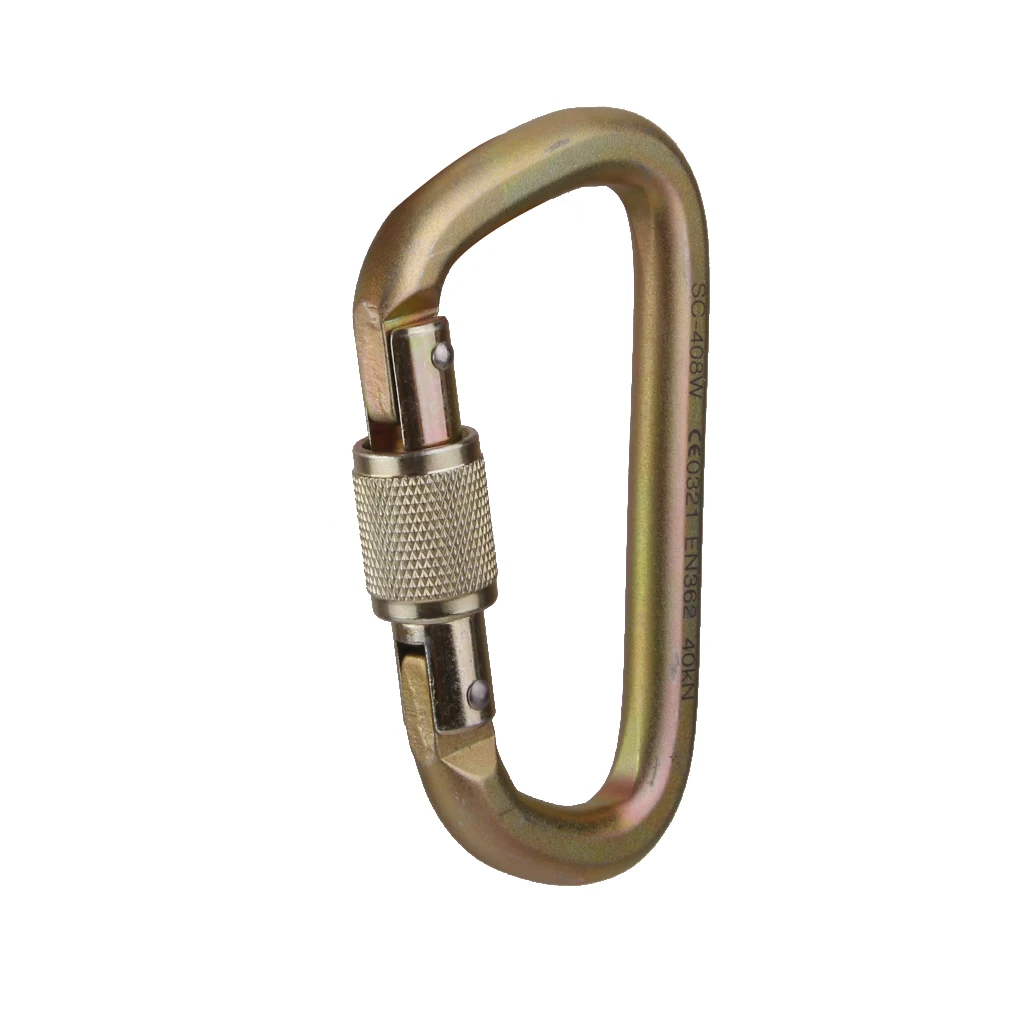 Climbing Carabiner Yellow Zinc Screw Lock Durable Connector Safety Hook for Engineering Protection Work Use