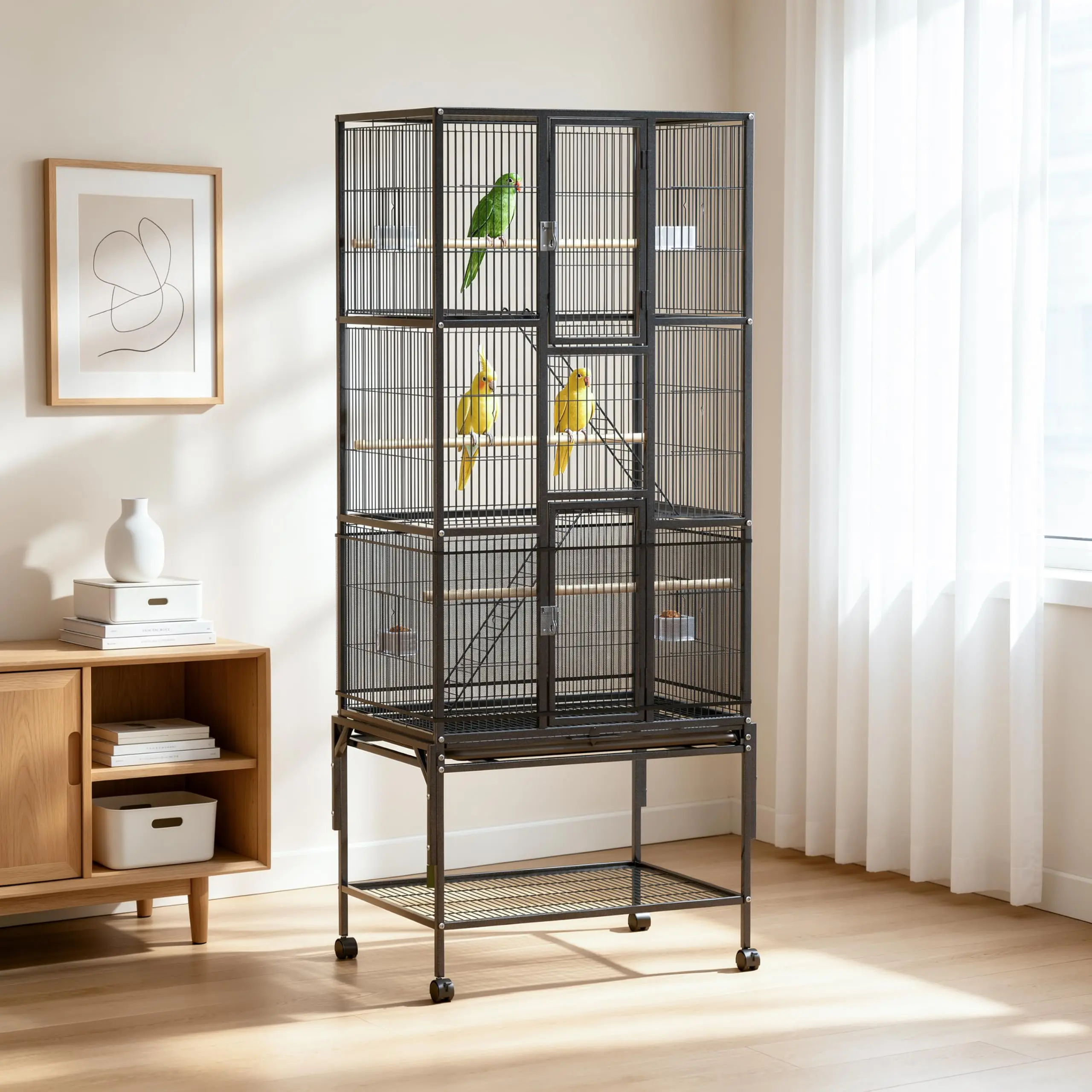 69-Inch Large Bird Cage with Dust Cover,Extra Large Bird Cages for Parakeet | Birdcages for Cockatiels Quaker Conure