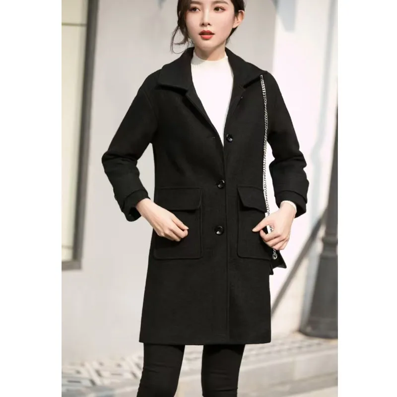 

Осень-зима корейский стиль утягивающее модное длинное шерстяное пальто женский плащ элегантная атмосфера