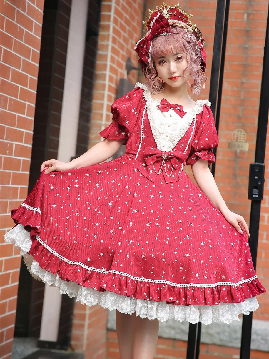 

~Midsummer Star~Silver Foil Printing Lolita OP Dress by Strawberry Witch