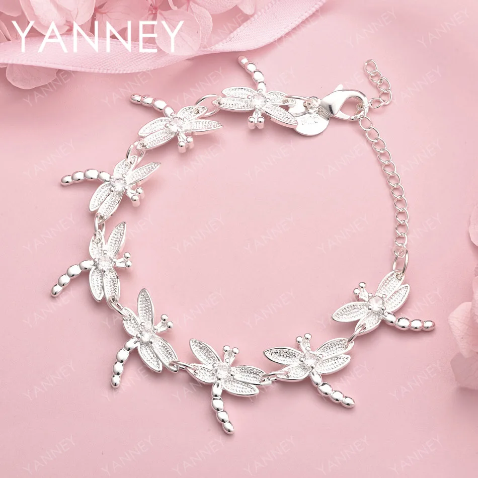 

925 Sterling Silver 8 Inch Women's Exquisite Dragonfly Bracelet Fashion Accessories Jewelry