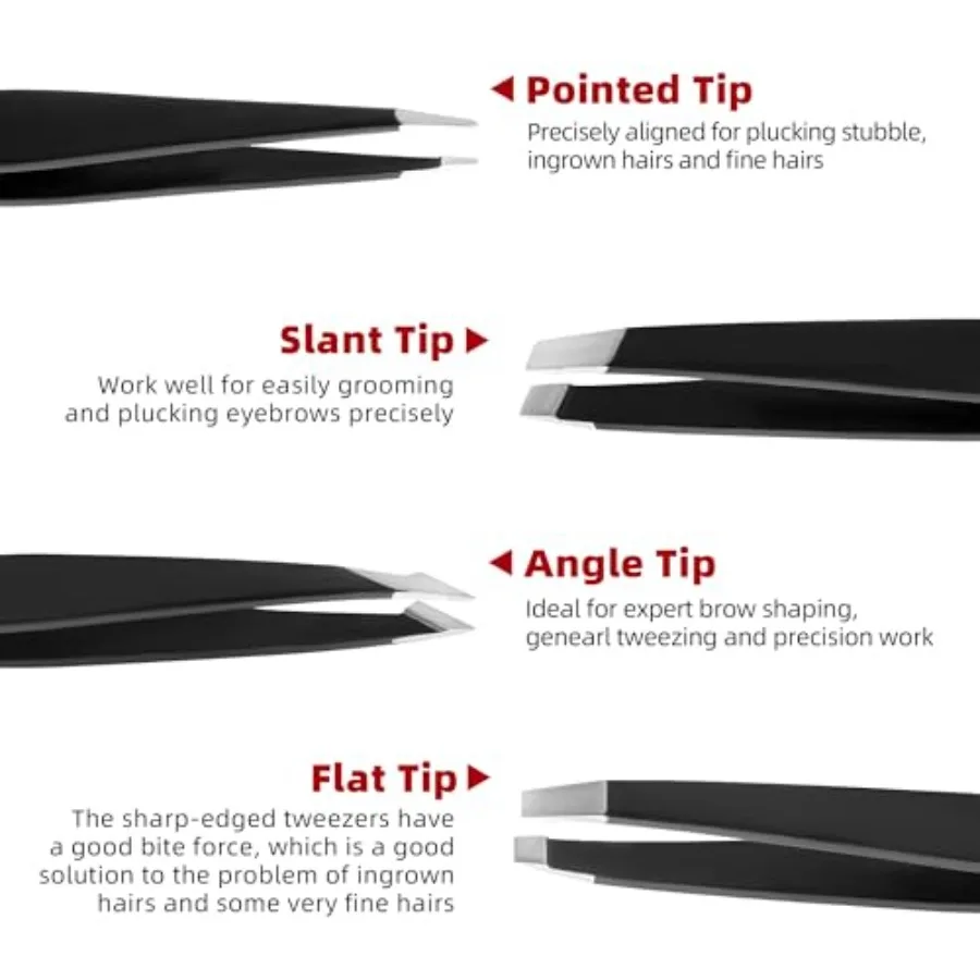 4Pcs Stainless Steel Eyebrow Tweezers Set Great Precision for Facial Hai