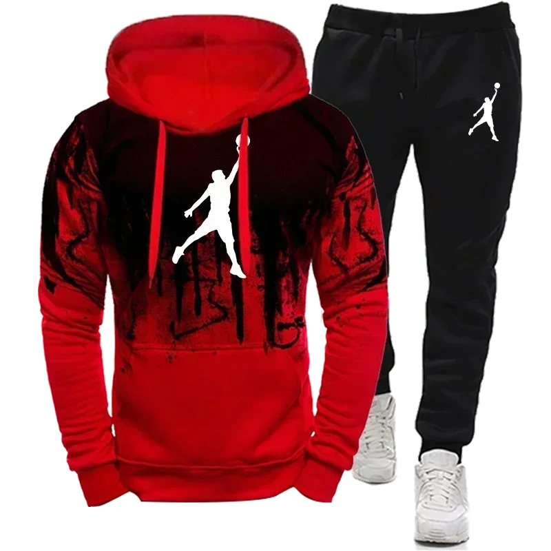 

2024 Men's and Women's Fashion Hoodie Set Trendy Inkjet Hoodie Casual Pattern Printed Set Balancing Fashion and Performance