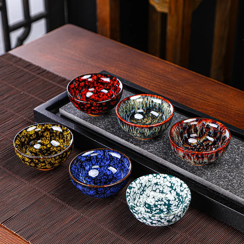 Kiln-Changed Kung Fu Tea Cup Ceramic Household Tea Bowl Six-Color Gift Box Master Cup Tea Set Small Tea Cup Tea Bowl Wine Cup