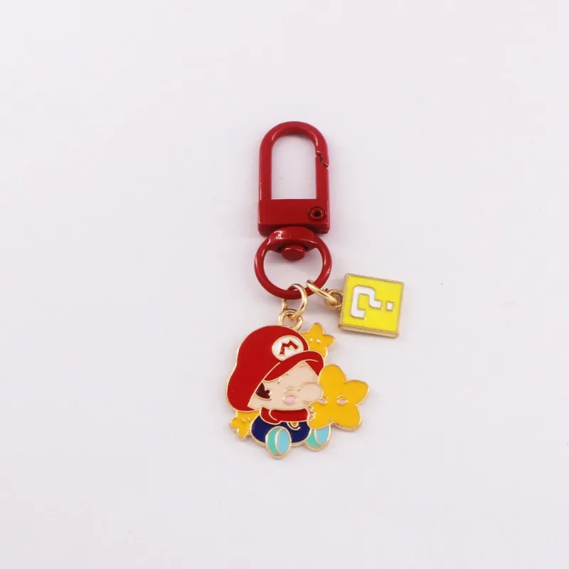 Super Mario Metal Cartoon Keychain Adult Children\'s School Bag Pendant Anti-lost Key Ring Chains Trinkets Birthday Present Gifts