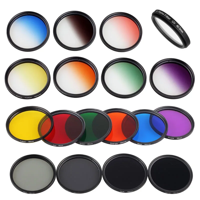 Camera Lens Color Filter 40.5 43 46 49 52 55 58 62 67 72 77 82mm Red Orange Yellow Green Blue Purple ND2 4 8 16