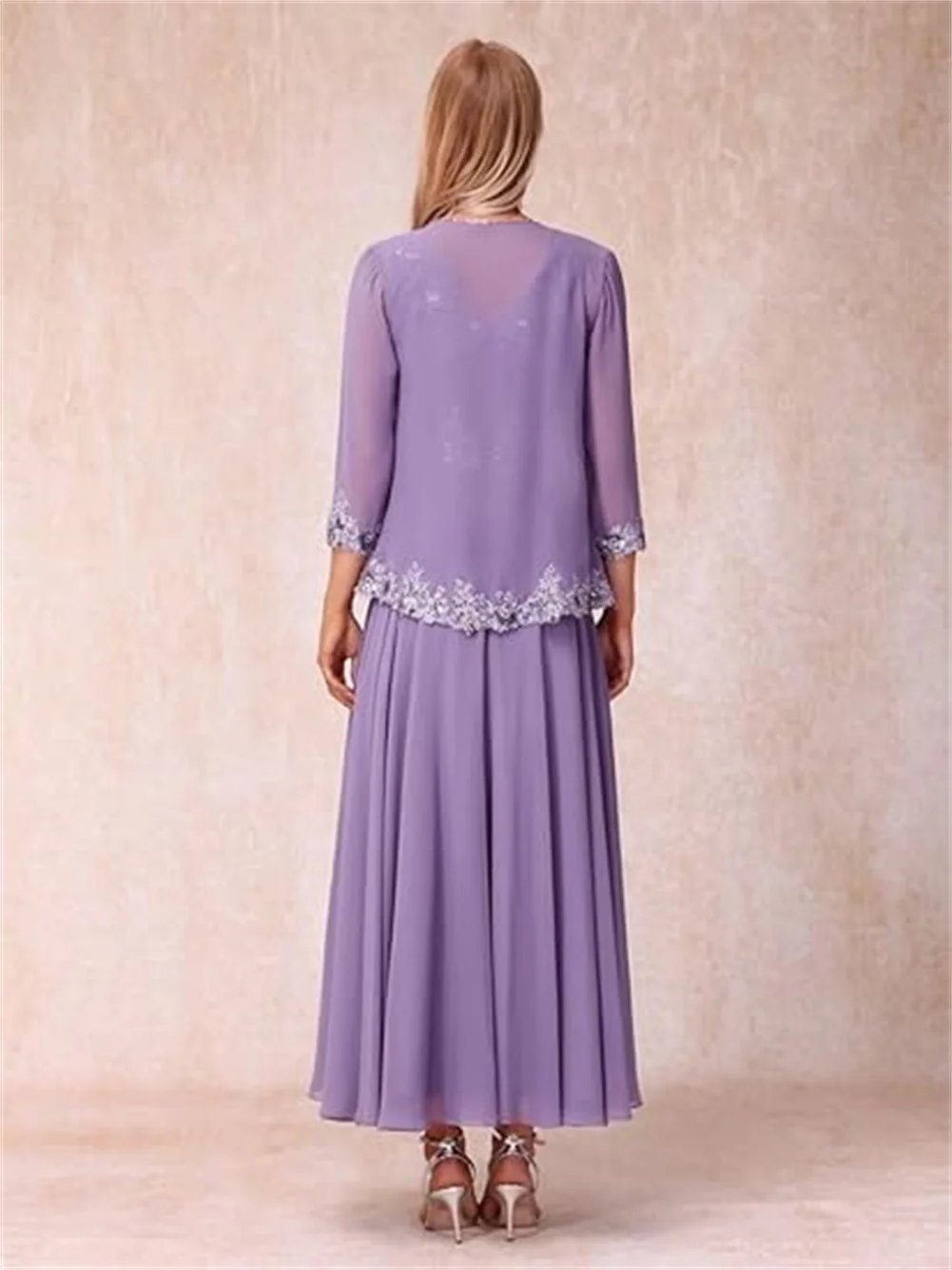 3/4 manica madre della sposa abiti 2 pezzi con giacca alla caviglia pizzo Chiffon formale abito da sposa abito lungo da ballo