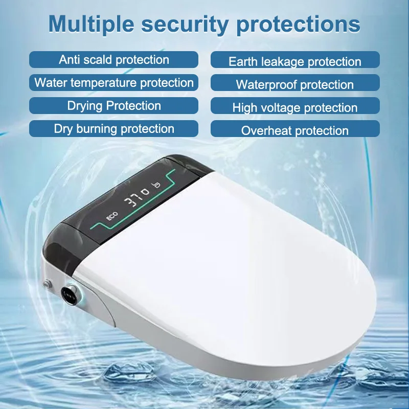Smart Bidet Toilet Seat Heated Instant Warm Water Auto Open Lid Air Dryer Feminine Wash Night Light Remote Control Toilet Cover