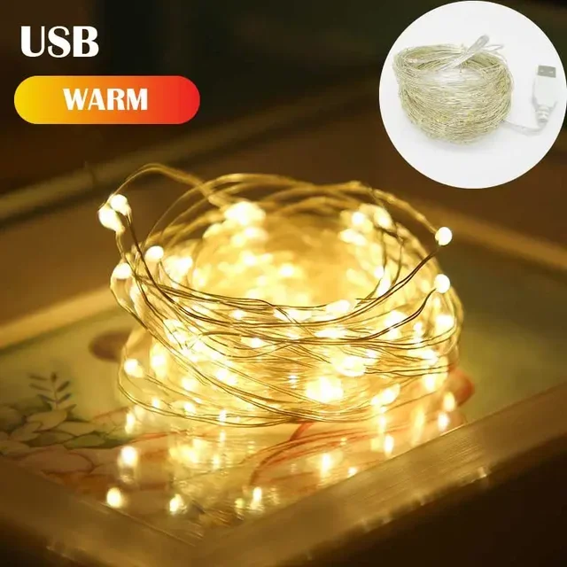 1/3/5/10M Waterproof USB LED Lights String Copper Wire Fairy Garland Light Lamp Christmas Wedding Party Holiday Lighting Wreath