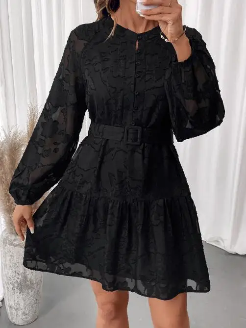 

Best-Selling New Long-Sleeved Elegant Jacquard Dress for Spring and Autumn 2025