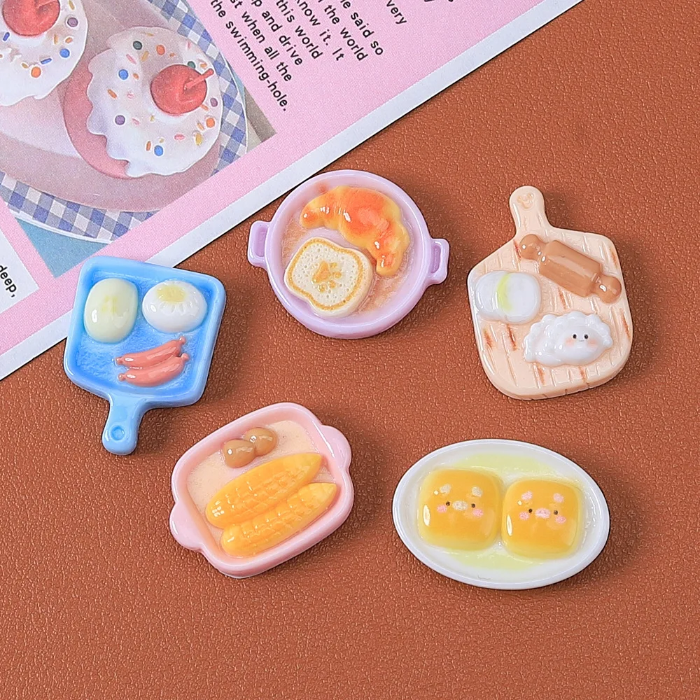 10pcs/lot Simulation Food tray corn bread Flatback Resin Cabochon Scrapbook Deco DIY Mini Kitchen dollhouse Accessories