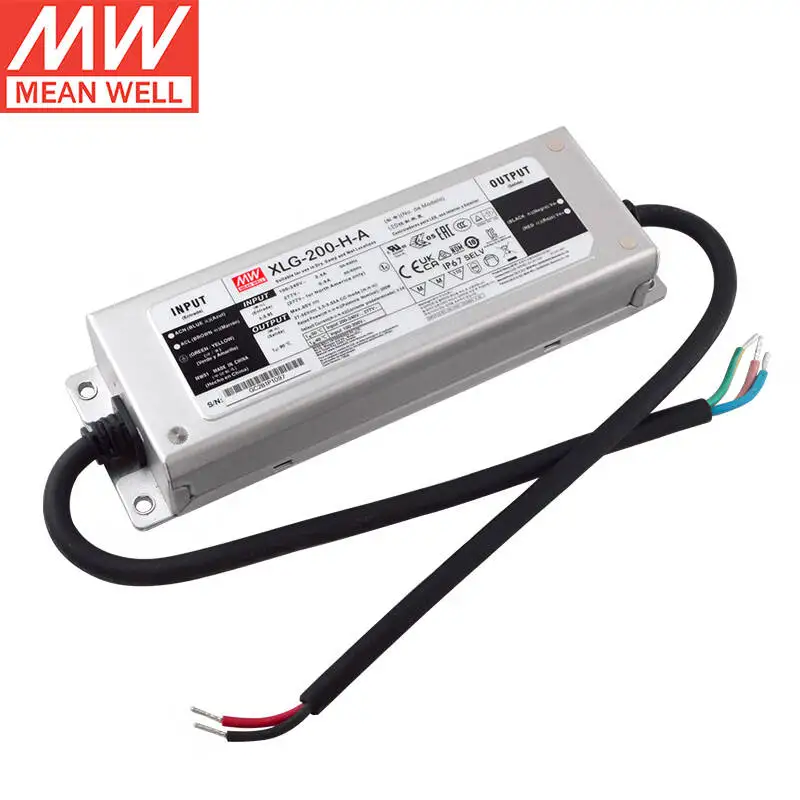 TaiWan MEANWELL XLG-200-H-A Constant Power Mode  LED lighting Driver  Buit-in active PFC Function AC-DC water proof IP67