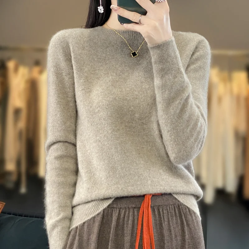 Spring Autumn New frontline Line Ready to Wear Woolen Sweater Women\'s 100%Wool Round Neck Sweater Fashion Knitted Pullover shirt