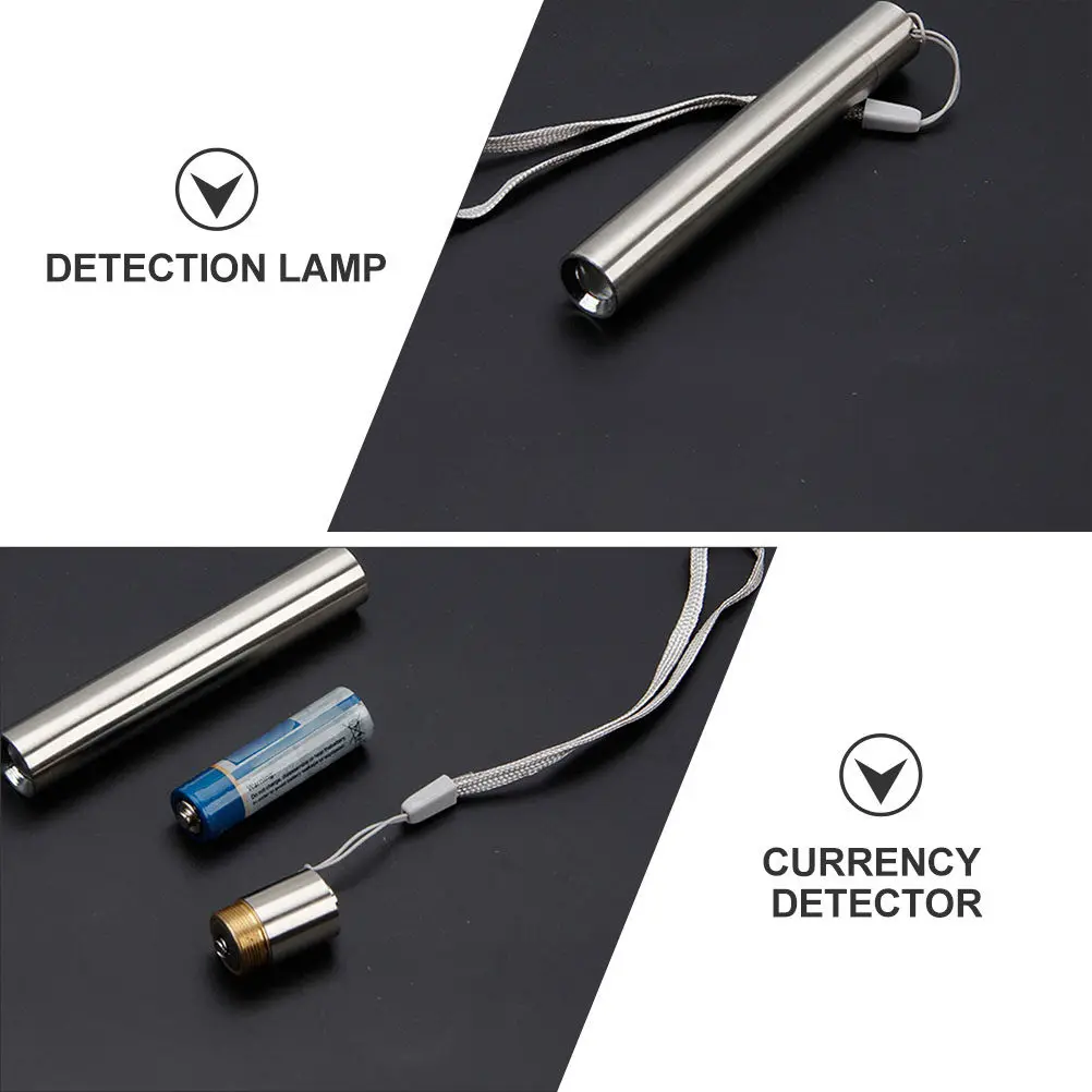 2Pcs Fluorescent Detection Pens Stainless Steel Currency Detection Light Portable Fluorescent Agent for Cosmetics Mask