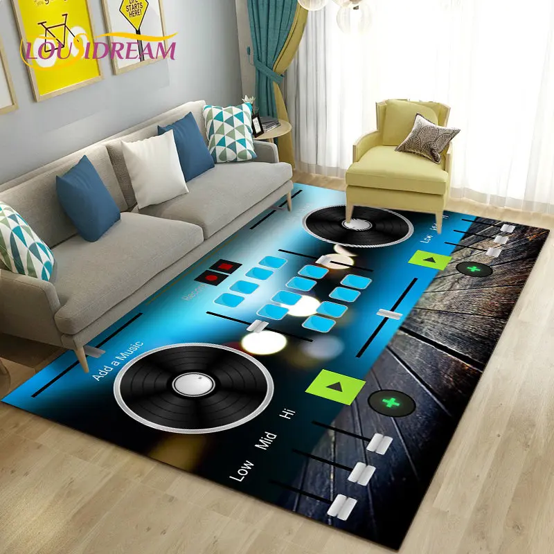 Music Studio Print Flannel Area Rug DJ Turntable Design Home Decoration Soft Comfortable Floor Mat For Bedroom Game Room Use