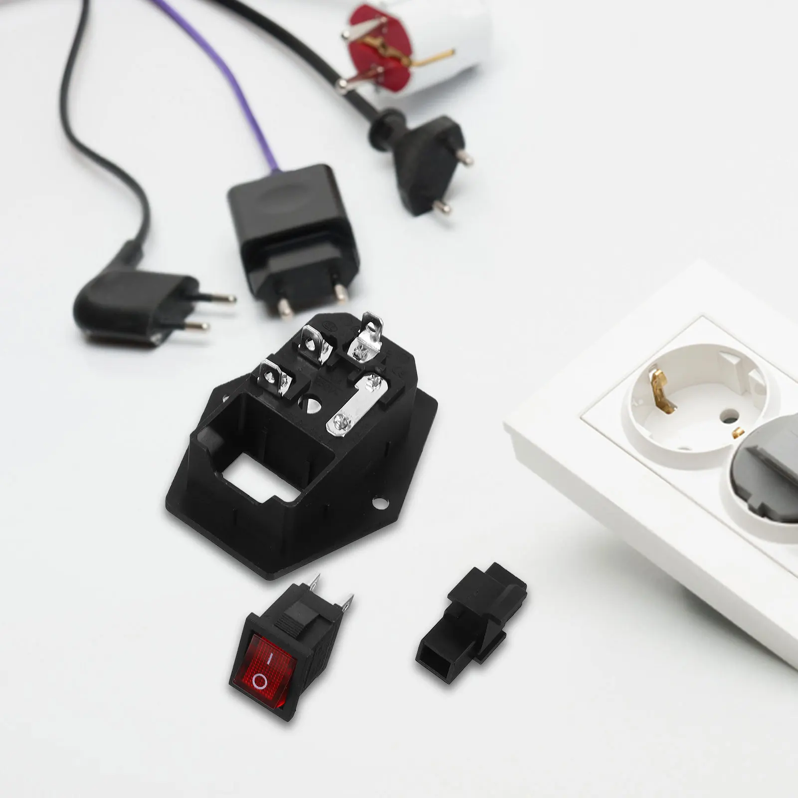 

2Sets Power Socket Switch Panel Red Indicator Fuse Safety on Off Versatile Outlet for Home Office Socket Sockets