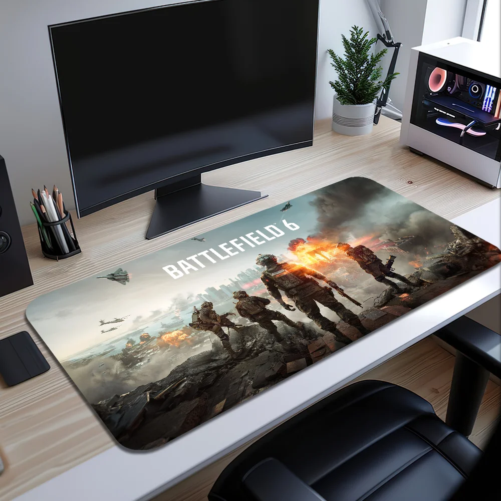 B-Battlefield 6 Cool Game Mouse Pad Desk Mat Large Non-slip Anti-fray Keyboard Ergonomic Office Rubber PC Home Custom