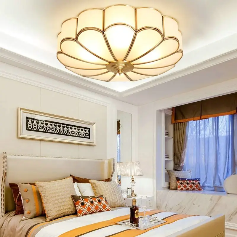 European Modern Brass Ceiling Light Bedroom Living Study Dining Round Warm Minimalist LED Home Decor