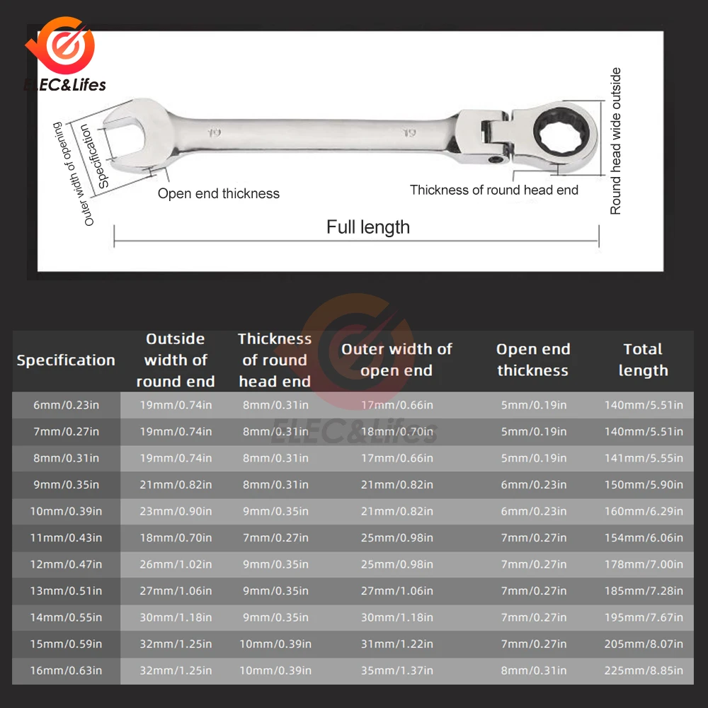 1Pcs Combination Ratchet Wrench 72 Teeth With Flexible Head Dual Purpose Ratchet Tool Ratchet Combination Set Hand Tools 7-16mm