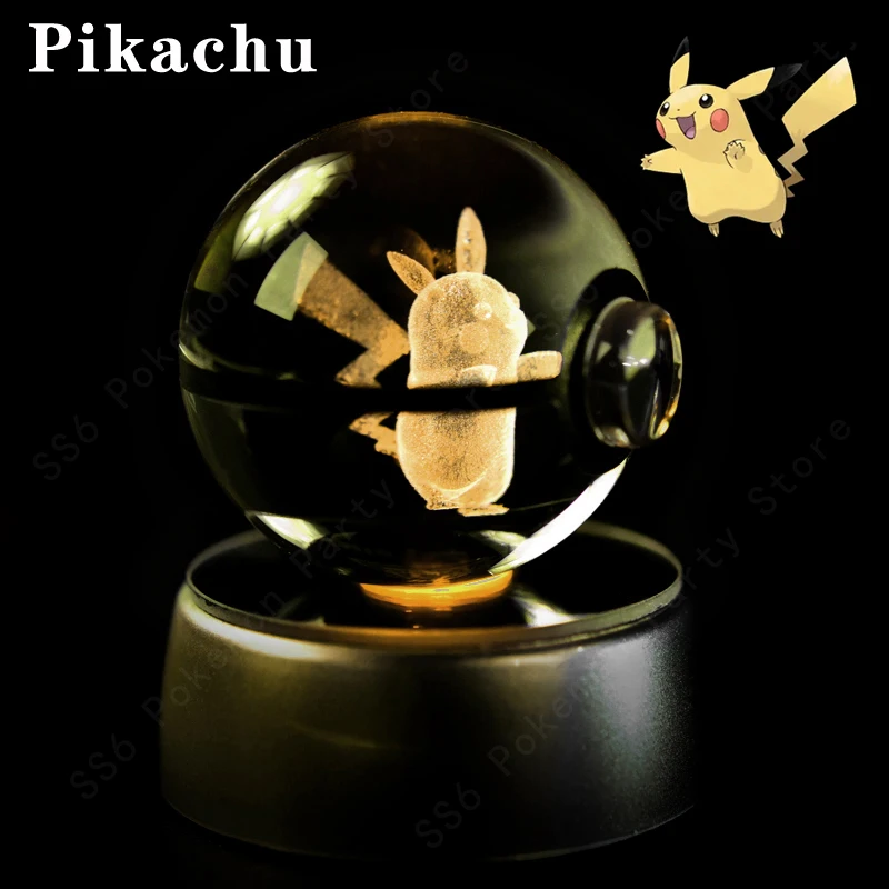 Pokemon Kristallen Bol 3D Pikachu Mewtwo Gengar Pokébal 3D Nachtlampje Glazen Beeldje Pokemon Kristallen Bol Kinderverjaardagscadeau