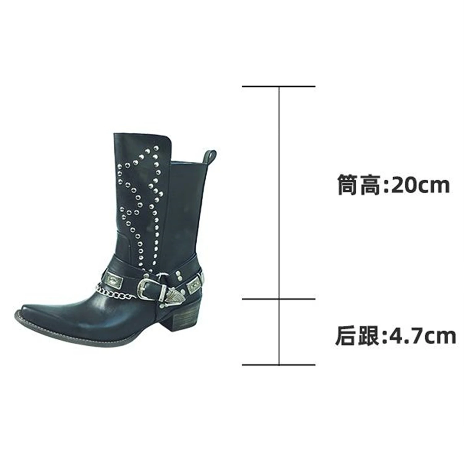 Black Boots Women Punk Style Metal Snip Toe Western Cowboy Boots Rivet Pointed Toe Chelsea Ankle Boots luxury Women\'s Shoes