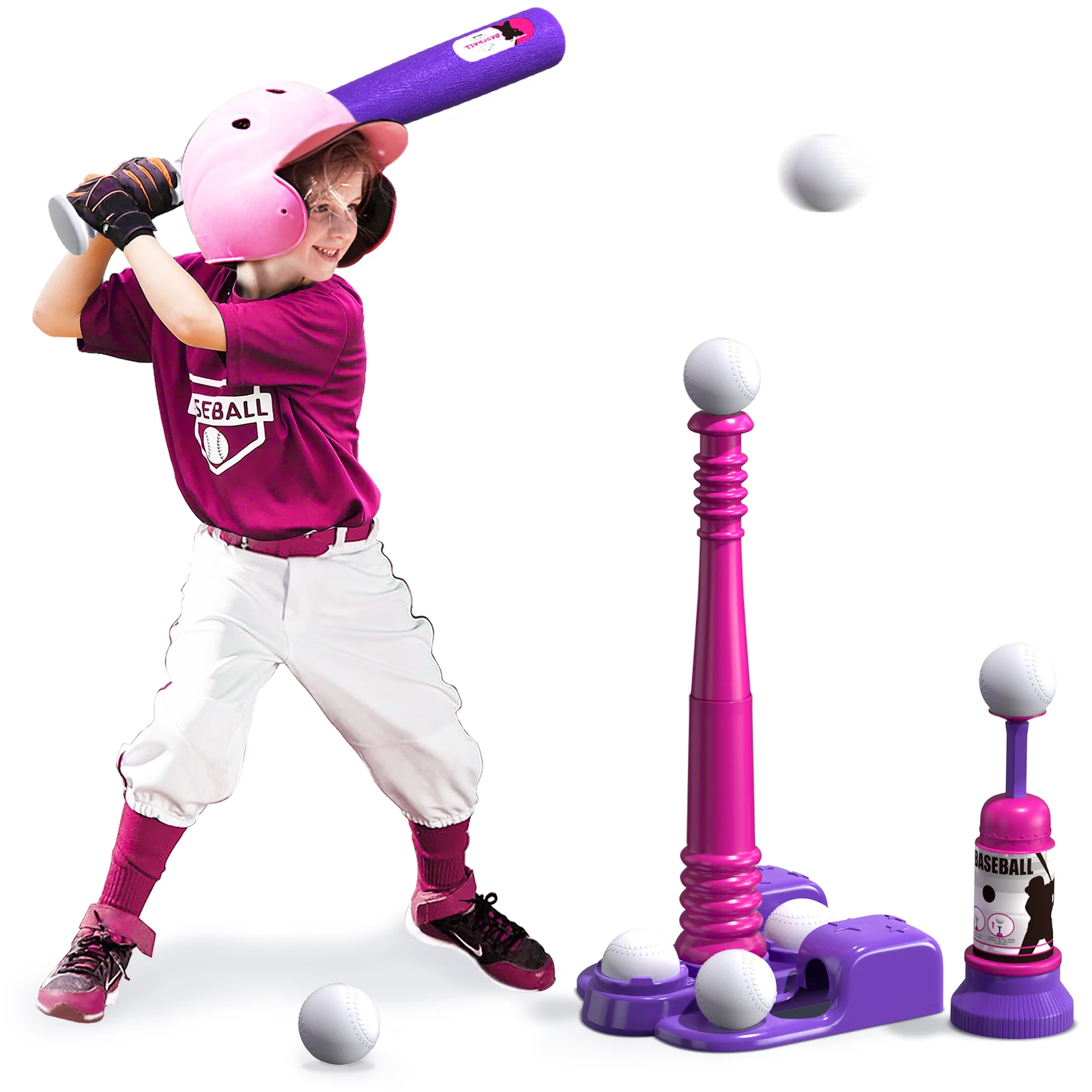 T Ball Sets for Kids 3-5 5-8, Tee Ball Set with Automatic Pitching Machine Adjustable Batting Bat Outdoor Sport for Kids Toys