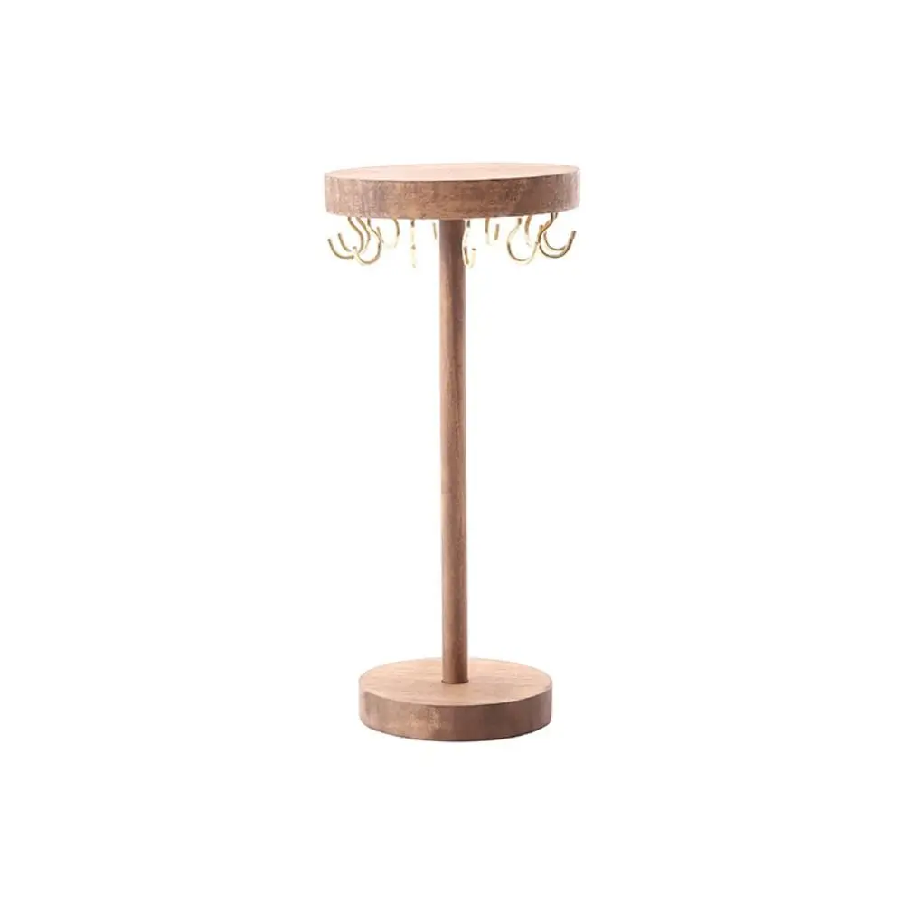 Solid Wood Jewelry Display Holder Hanging Countertop Jewelry Organizer Necklace Earrings Stand Detachable Round