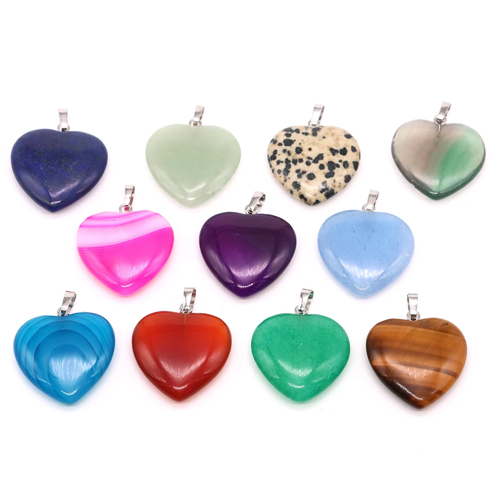 Natural Heart Shape Stone Pendant Crystal Rose Quartz Agate Yellow Jade Opal Malachite Charms for Jewelry Making DIY Accessories