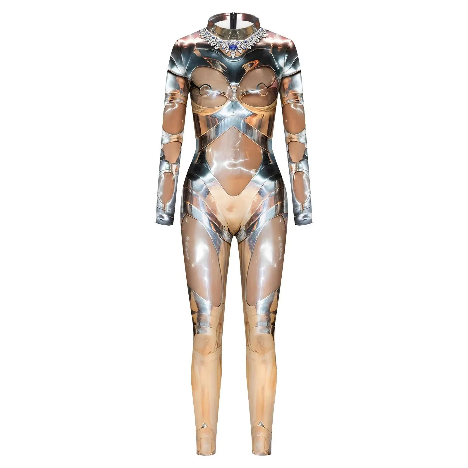 Halloween Mode Punk Roboter Bodysuit Damen Digitaldruck Zentai Sexy Feiertagsparty Jumpsuit Rollenspiel Rave Outfit Catsuit – Detail 4